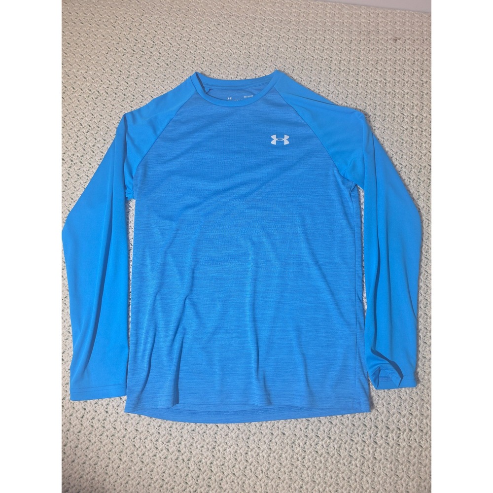 Under Armour Long Sleeve Shirt Mens Medium Blue Excellent Raglan Performance Tee